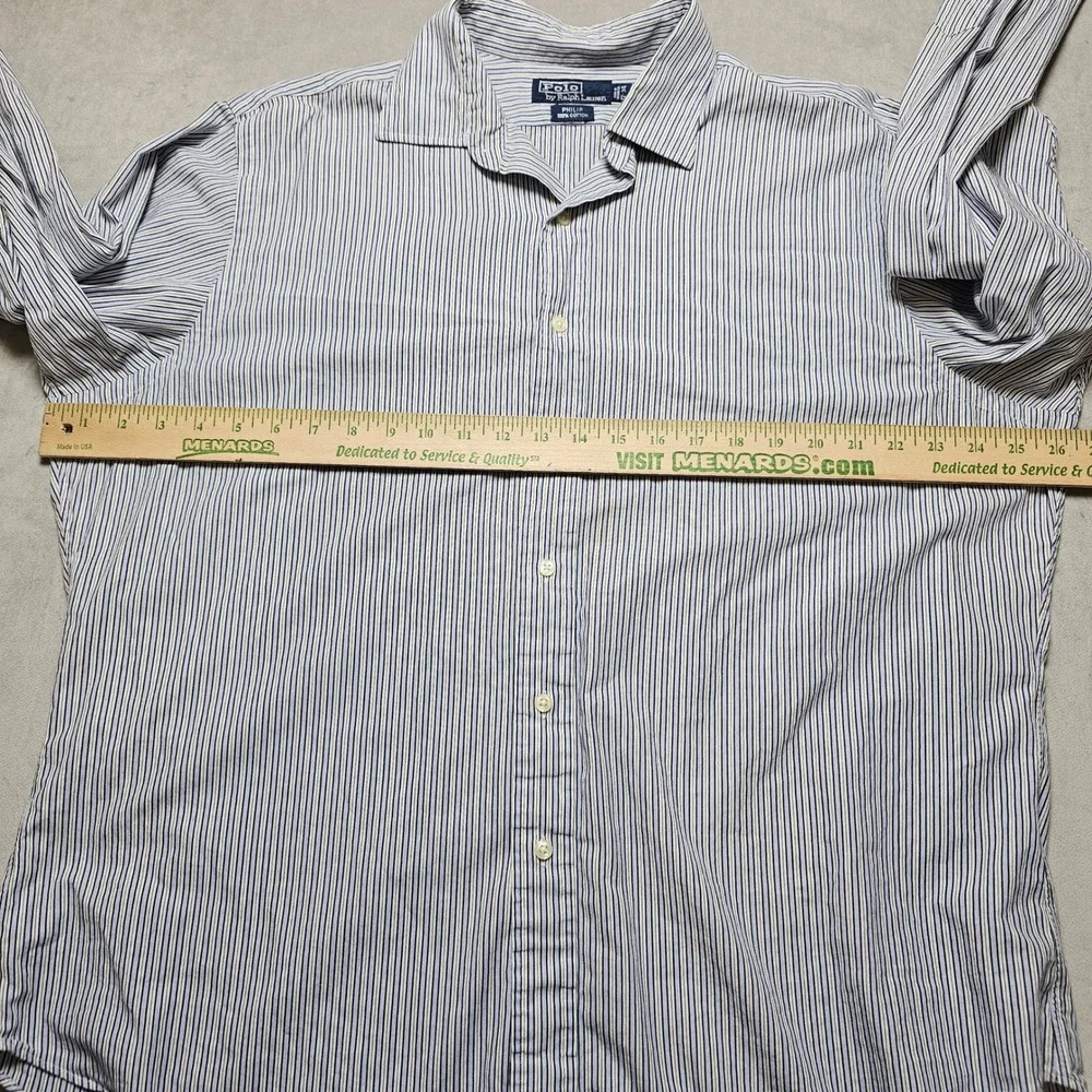 Polo Ralph‎ Lauren Philip Mens 17-34 Blue White Striped Cotton French Cuff Shirt